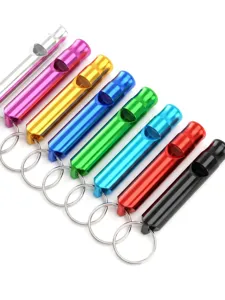 Colorful aluminum survival whistle with keychain, perfect for outdoor sports, training and emergency.