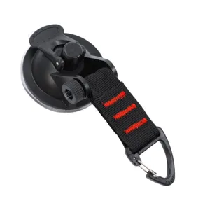 Heavy duty suction cup anchor with strap and carabiner for car camping and outdoor travel.