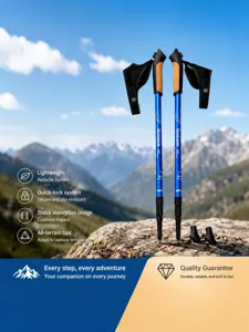 Adjustable aluminum alloy trekking poles for outdoor hiking, three-section walking sticks.