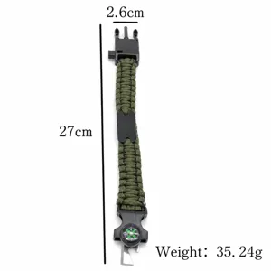 Outdoor tactical survival paracord bracelet with compass and knife for cycling and camping 27cm