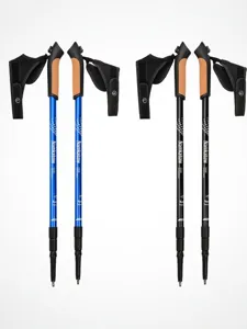 Adjustable aluminum trekking poles with cork grip, 3-section folding hiking sticks for outdoor walking.