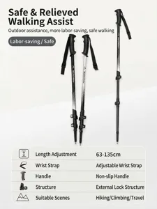 Aluminium Trekkingstock mit Teleskopverriegelung und rutschfestem Griff fuer Wandern 63-135cm.