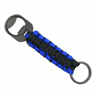 Durable Paracord Survival Keychain Bottle Opener Outdoor EDC Black and Blue Tool