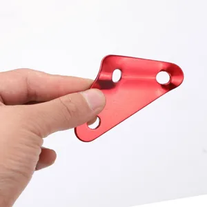 Large aluminum tent guy line rope adjuster, red triangular cord tensioner for outdoor camping.