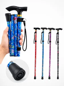 Outdoor Klappbarer Trekkingstock Aluminiumlegierung Teleskopischer Gerader Griff Wandern Gehhilfe Senioren Krücke Bedrucktes Design