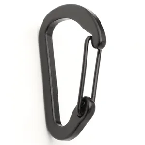 Mini black aluminum alloy D-shape carabiner snap hook detail view, lightweight keychain