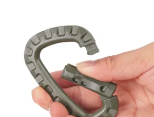 Tactical plastic carabiner D-ring clip outdoor camping hook utility gear military green detail view.