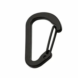 Mini D-shape wire carabiner hook, black aluminum alloy keychain accessory and outdoor clip.