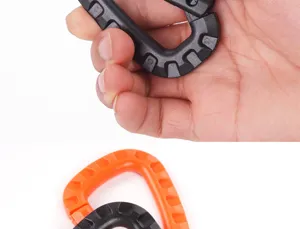 Plastic carabiner tactical snap hook for outdoor camping and hiking gear details.