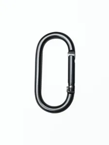Close-up shot showing the durable gun metal oval aluminum alloy carabiner detail design.