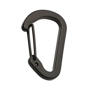 Mini D-shape aluminum alloy carabiner wire spring hook for keys and outdoor backpack use.