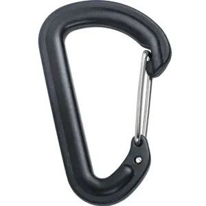 Moschettone D in plastica nera 56x35mm con leva a filo, clip per zaino all'aperto vista principale