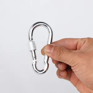 Mousqueton a ressort en fer galvanise 8x3.8cm avec verrou a vis pour le camping en plein air.