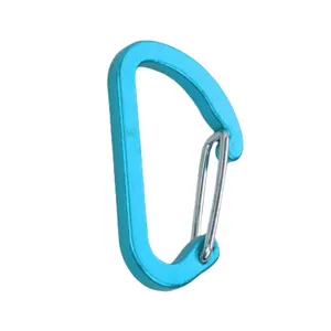 Blauwe aluminium D-vormige karabijnhaak met draadheining voor outdoor camping en sleutelhangers.