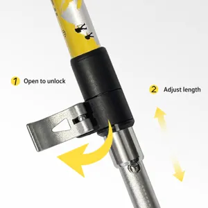 Adjustable outdoor trekking pole with secure external lock system for hiking and camping.