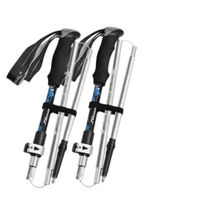 Professional folding trekking poles set for outdoor hiking and camping. Durable aluminum sticks.