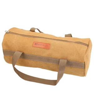 Borsa di stoccaggio cilindrica in tela per picchetti da campeggio e attrezzi.