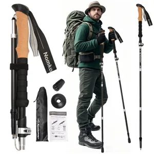 Carbon Fiber Foldable Trekking Pole Lightweight Adjustable Outdoor Hiking Walking Stick With Cork Handle