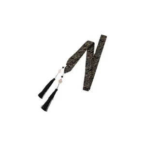 Chinese style black and gold cloud pattern hair ribbon with tassels for Hanfu accessories