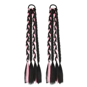 Geflochtene Pferdeschwanz-Haarverlängerungen in Rosa und Schwarz für trendige Looks