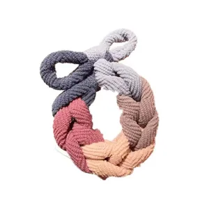 Handmade colorful braided hair tie scrunchie with soft chenille texture for women