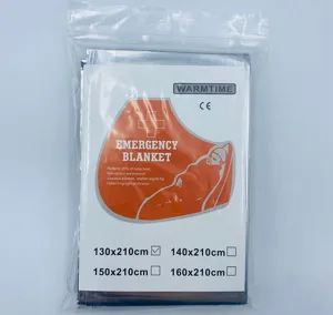 Outdoor emergency thermal survival blanket, waterproof windproof foil rescue tool details.