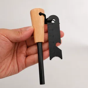 Holzgriff Feuerstarter Outdoor Überleben Magnesiumstab Camping Feuerwerkzeug mit Schaber