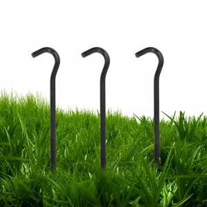 Picchetti da tenda neri resistenti in metallo per campeggio all'aperto e giardino.
