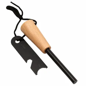 Holzgriff Feuerstahl Outdoor Survival Camping Feuerstarter Ausruestung Werkzeuge