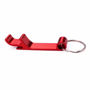 Portable red metal bottle opener keychain, durable outdoor beer opener tool with ring