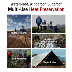 Emergency Mylar thermal blanket for outdoor survival, waterproof and windproof gear.