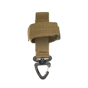 Sangle porte-gants tactique en nylon avec mousqueton plastique pour equipement outdoor.