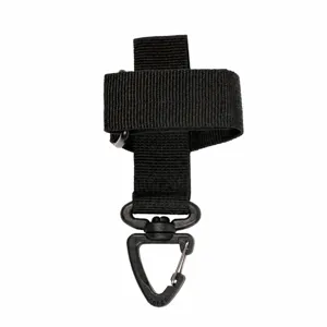 Sangle de rangement pour gants tactique avec mousqueton, nylon noir résistant pour extérieur.