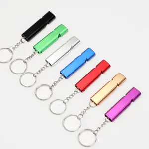 Outdoor Survival Whistle Aluminum Alloy Double Hole High Frequency Emergency Whistle Portable Camping Hiking Metal Whistle