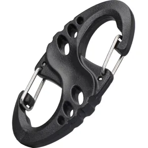 Mini S-biner plastic double carabiner clip spring hook backpack connection buckle black