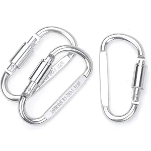 Silberner Aluminiumlegierung Verriegelungskarabiner D-form Schnellverbinder fuer Camping Ausruestung