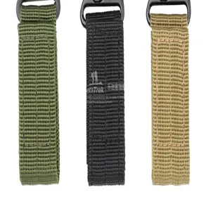 Tactical webbing strap with D-ring, durable nylon backpack hook, outdoor gear key holder.