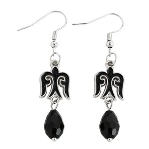 Kazakh ethnic style black bird dangle earrings with faceted teardrop beads for women