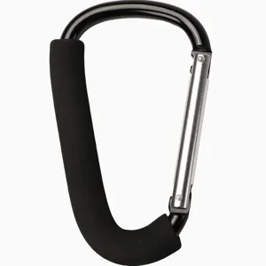Grote aluminium karabijnhaak met zwarte schuimrubberen handgreep voor winkeltassen en outdoor.
