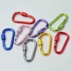 Detailansicht von 6cm Aluminium Karabinerhaken mit Schraubverschluss, bunte Mini Schlüsselanhänger.