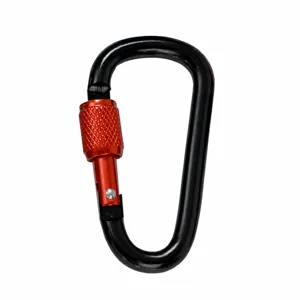 Detailliertes Massdiagramm des 6cm Aluminium Karabiners mit Schraubverschluss in schwarz.
