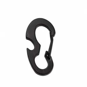 Black EDC multi-functional carabiner metal D-ring bottle opener keyring keychain size 51mm