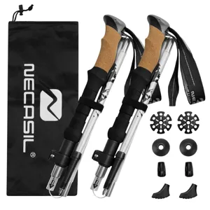 Set di bastoncini da trekking pieghevoli ultraleggeri con manico in sughero e borsa inclusa.