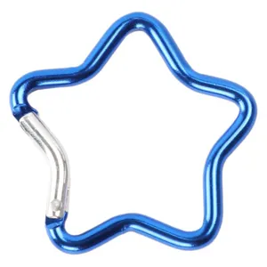 Blue star shaped aluminum carabiner keychain clip for outdoor sports and daily use.