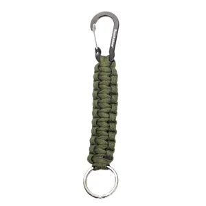 Outdoor DIY paracord braided keychain with carabiner and key ring, main view white background.