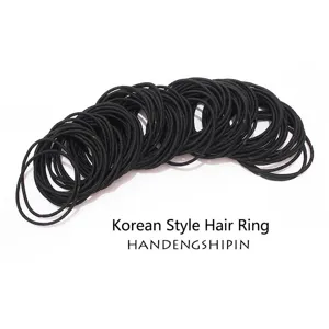Close-up of 0.2cm seamless thin black elastic hair ties for kids and adults