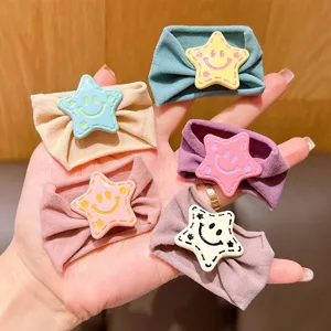 Set de coleteros infantiles con estrellas sonrientes, cintas elásticas de tela suave