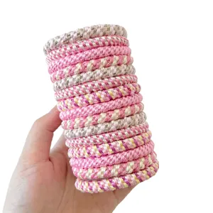 Set of 15 thick braided high-elasticity hair ties in pink tones for ponytails and buns
