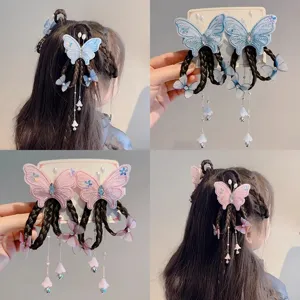 Barrettes à Cheveux Papillon de Style Chinois pour Filles Avec Tresses de Perruque Glands Cloches Broderie Accessoires Cheveux