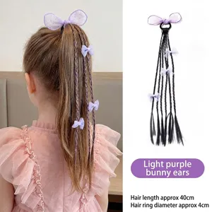 Élastique à cheveux pour enfants avec nœud papillon violet et tresse perruque 40cm